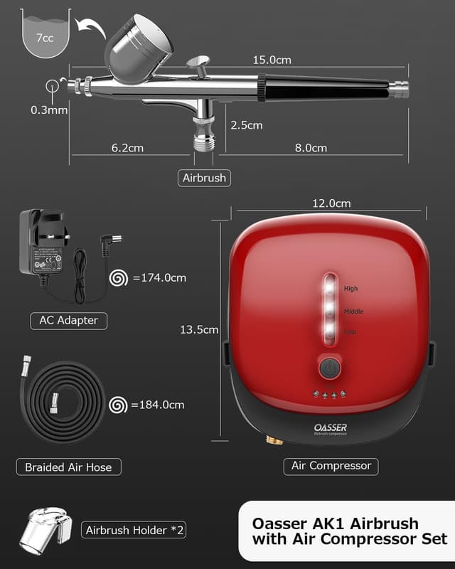 Detalle 2 de Oasser Dual Action Airbrush Compressor Kit with Rechargeable 1000mAh Battery (0.3mm nozzle, 3 pressure modes)
