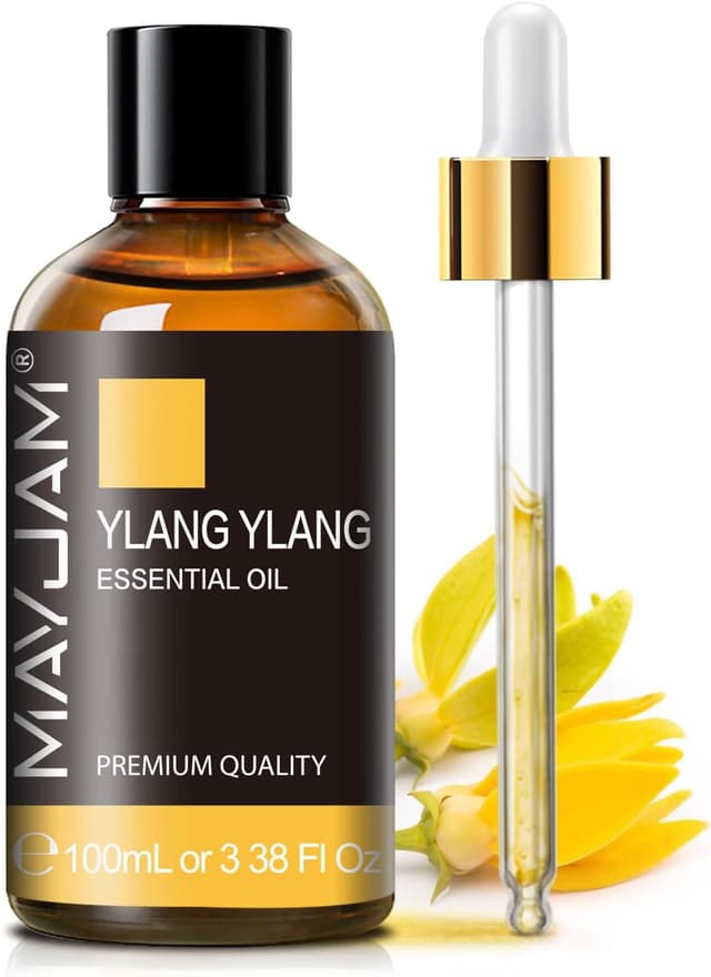 Detalle de Huile essentielle Ylang Ylang 100 % pure 100 ml MAYJAM, idéale pour l’aromathérapie, la peau et le massage