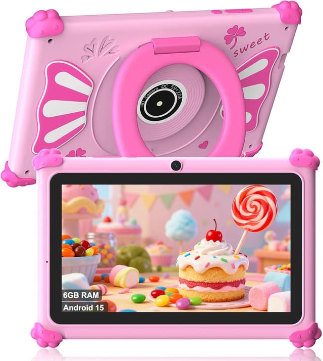 Detalle de ascrecem Kinder-Tablet 7 Zoll mit Android 15, WLAN 6 und Elternkontrolle (Rosa)