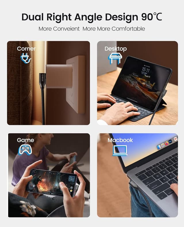 Detalle 2 de ORICO USB‑C auf USB‑C Kabel (1 m) mit 20 Gbps, 100 W und 4K@60 Hz