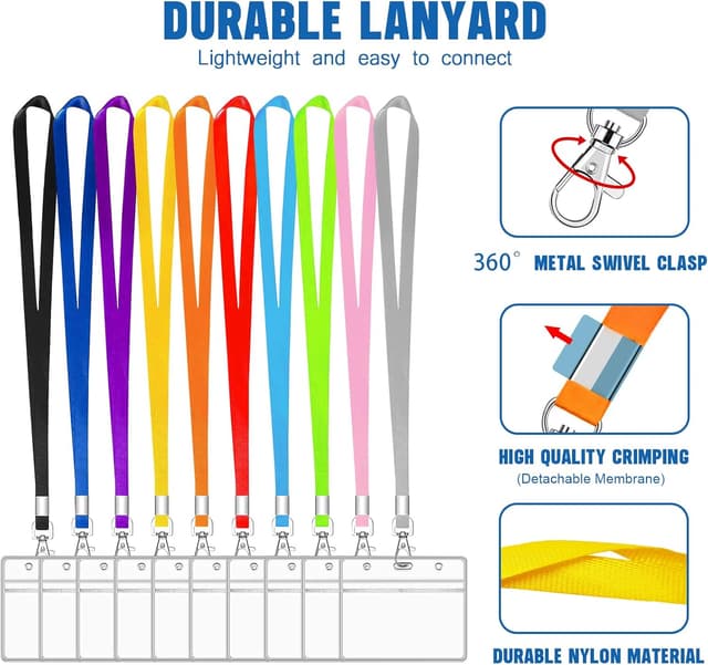 Detalle de XHDA 20-pack colourful neck lanyards with clear PVC card holders (for ID cards and staff)