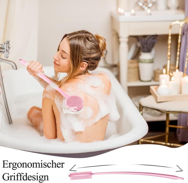 Detalle de Rückenbürste Dusche aus Silikon mit langem Stiel – doppelseitig, Massage- und Peelingbürste für Körper
