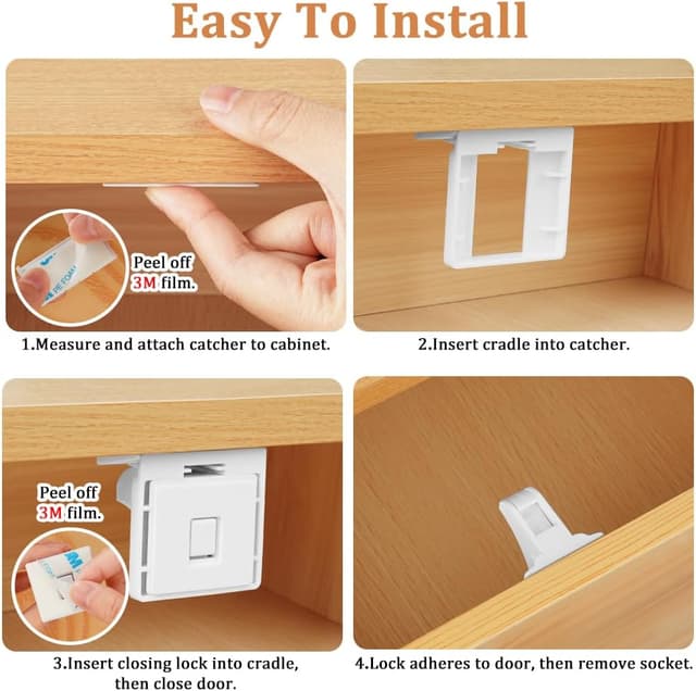 Detalle 2 de HOTUT Magnetic Cupboard Locks (4 locks + 1 key) – invisible magnetic child safety for cabinets and drawers