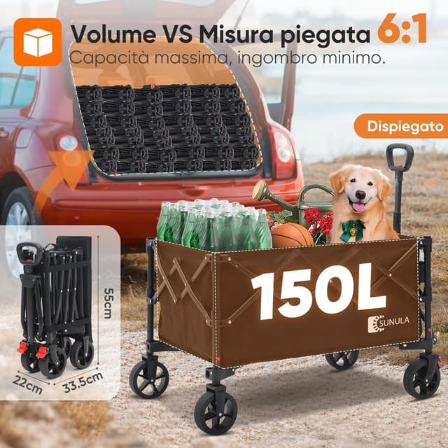 Thumbnail 3 de SUNULA Carrello pieghevole 120 kg, 150 L con ruote frenate e maniglia a scatto (nero)
