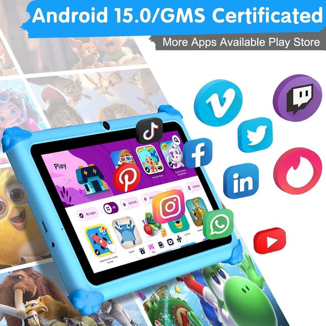 Detalle de ascrecem Kinder-Tablet 7 Zoll (Android 15) mit 2,4G+5G WiFi6, 6GB RAM/32GB Speicher, Kids Space & Dual-Kamera