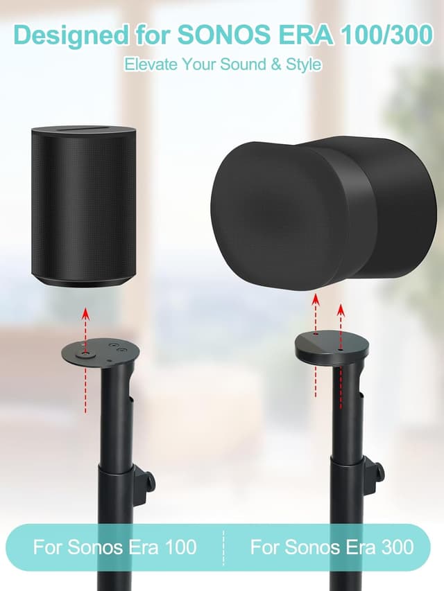 Detalle de Haturi Speaker Stands Pair for Sonos ERA 100 & ERA 300 (Adjustable 22–42 in) with Cable Management