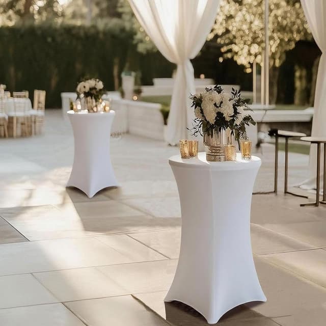 Detalle de Stretch Stehtisch Husse 3er Set Weiß