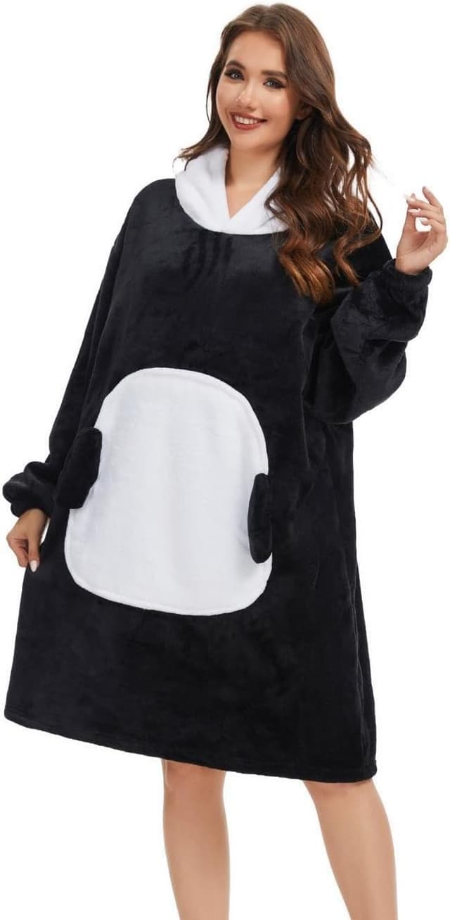 Detalle de Chuangminghangqi Kuscheldecke zum Anziehen mit Ärmeln und Kapuze – oversized Hoodie-Deck e für Sofa & Winter