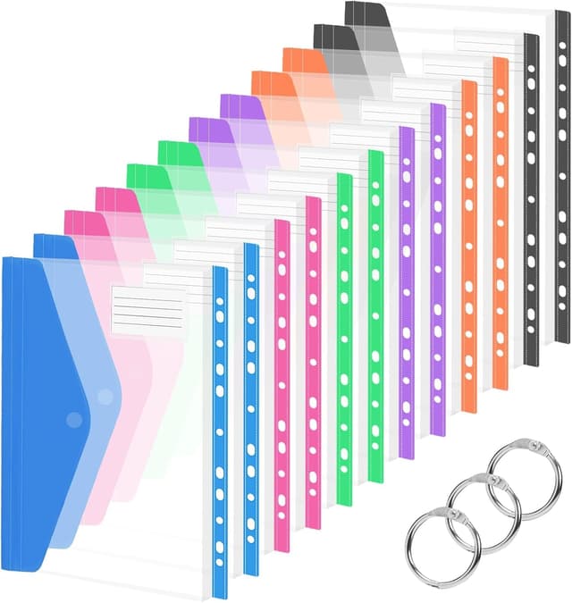 Detalle de Surcotto 12-Pack Expandable Punched Pockets for A4 Files with Velcro & Label Pocket (6 Colours)