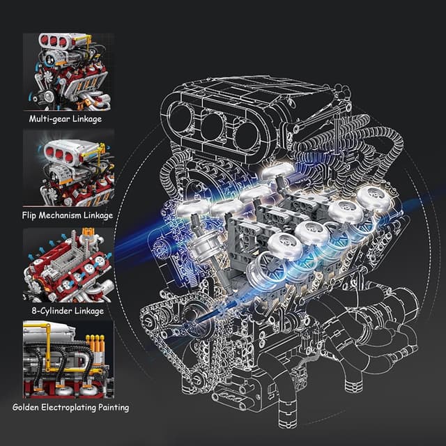 Detalle de muuchuu Technik V8 – Kit di montaggio motore V8 STEM in 2347 pezzi (motore a pistoni)