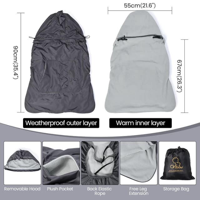 Thumbnail 1 de Orzbow Tragecover Babytrage Winter, Universal Wintercover Babytrage, Regenschutz Babytrage mit Aufbewahrungstasche, Abnehmbares Oberteil, Polarfleece-Futter, Wasserdichte, Dunkelgrau-Dino
Orzbow Tragecover Babytrage Winter, Univers…