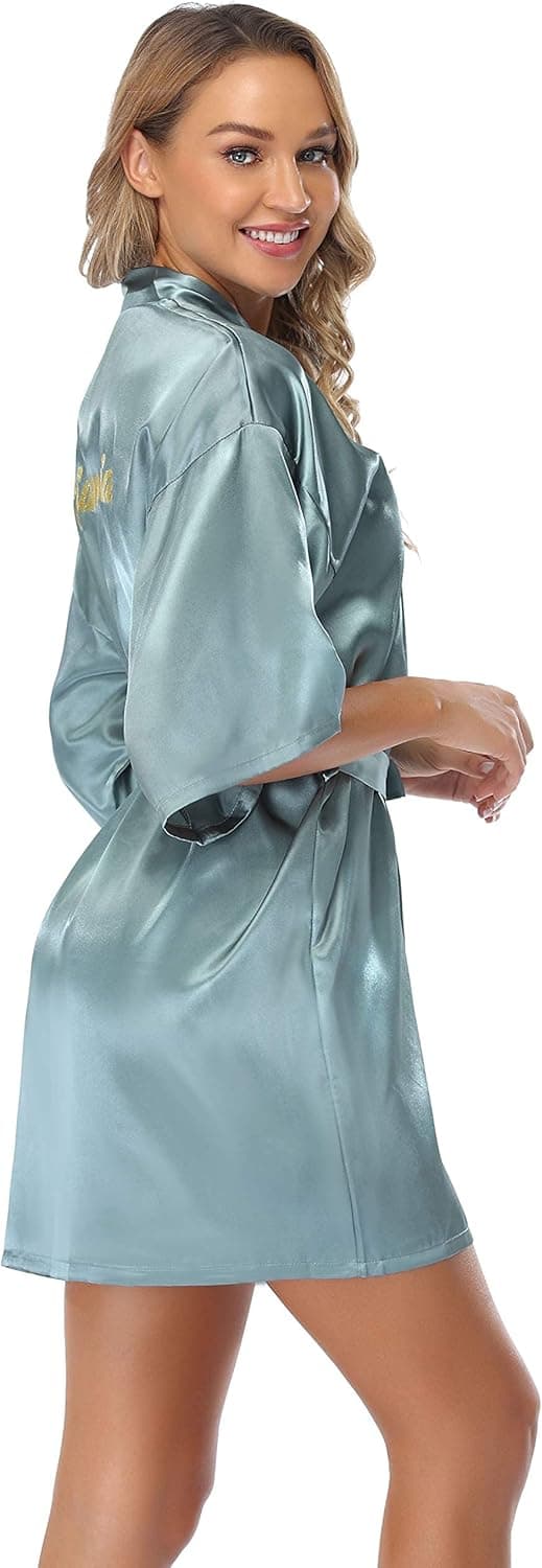 Thumbnail 6 de Vlazom peignoir femme en satin col V avec ceinture ajustable