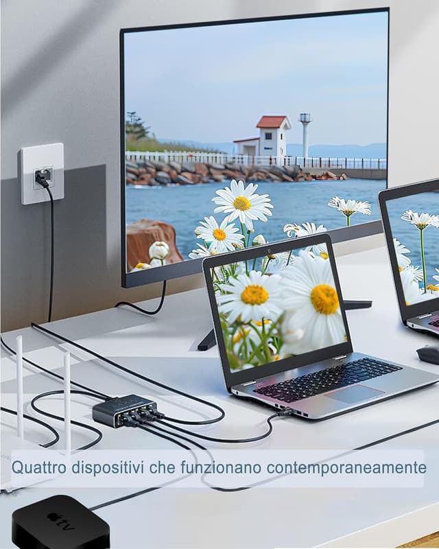 Detalle 2 de LAN Splitter 1 auf 4 mit USB‑C Netzteil – 4‑Port Gigabit‑LAN‑Switch (1 Eingang, bis zu 4 Geräte)