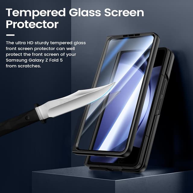 Detalle de HWeggo slim case for Samsung Galaxy Z Fold 5 (2023) with built-in 9H screen protector & magnetic charging, Black