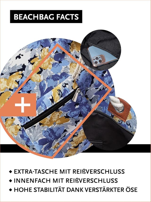 Detalle de DonDon große Strandtasche XXL 58×38×18 cm