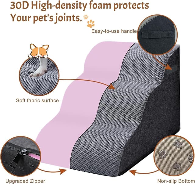 Detalle de Trhillsbrad Escalier Large pour Chien en mousse haute densité – 3 marches (32×60×30 cm)