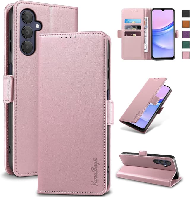 Detalle de Yunubeyii Wallet Flip Case for Samsung Galaxy A15 5G with RFID Blocking, Magnetic Cover & Kickstand (Pink)