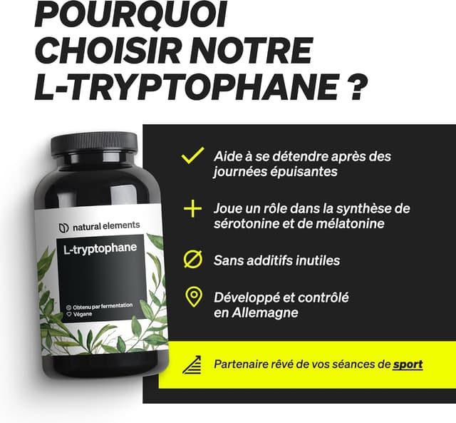 Detalle de L-Tryptophane 500 mg en gélules végétales – 240 capsules pour favoriser un sommeil plus serein