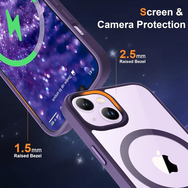 Detalle 2 de ORETECH Hülle für iPhone 13/14 (6,1 Zoll) mit 2 Schutzfolien & Mag-Safe-Kompatibilität – Tiefes Violett
