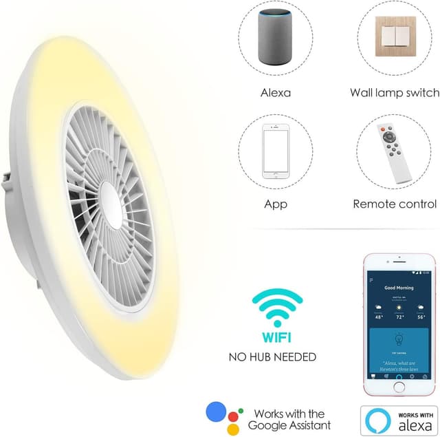 Detalle 2 de BKZO moderne Smart-LED-Deckenleuchte mit Ventilator (60 cm) – App, Alexa/Google & stufenlos dimmbar