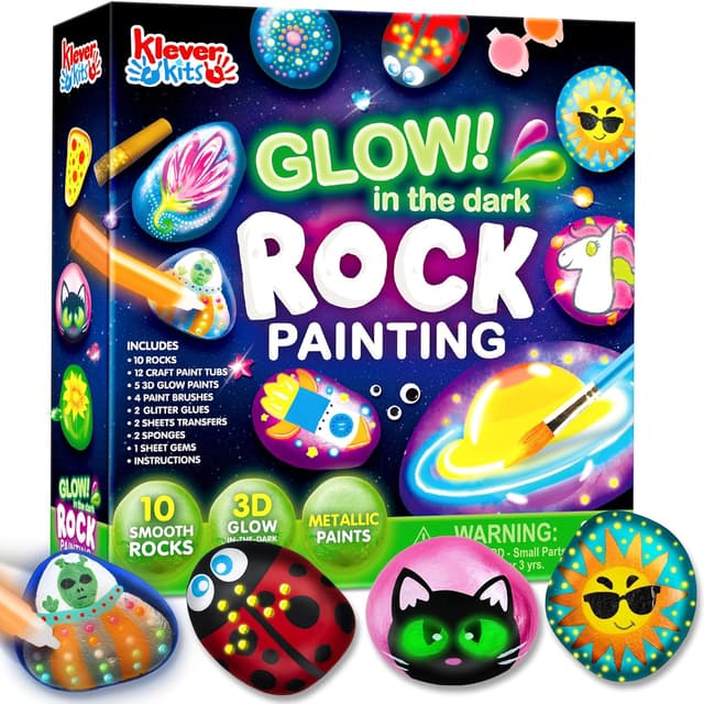 Detalle de JOYIN Rock Painting Kit glow-in-the-dark craft kit 🎨