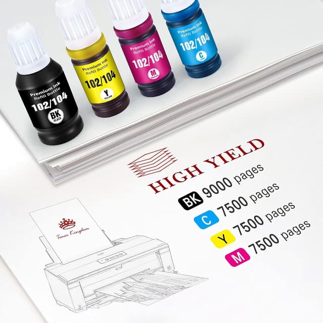 Detalle de Toner Kingdom 104/102 Tinte kompatibel als 4‑Farben-Multipack für Epson EcoTank (für ET-Modelle wie ET-2720, ET-4700 u. a.)