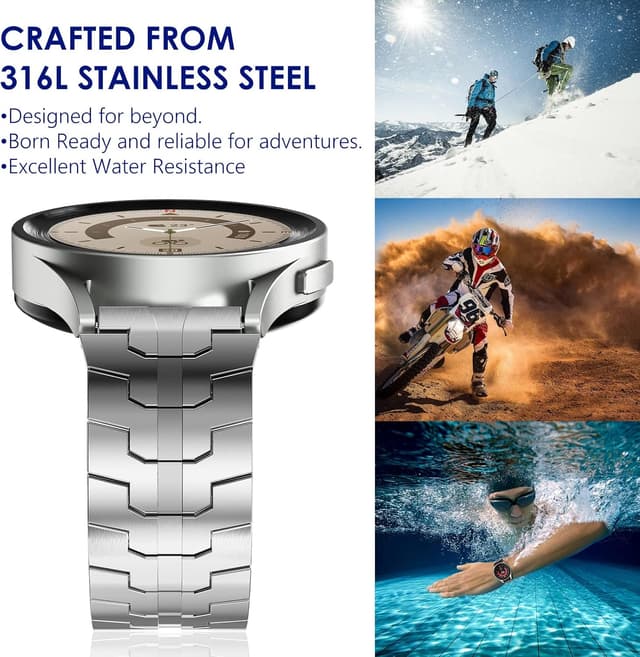 Detalle de WINGLE Stainless Steel Strap for Samsung Galaxy Watch (40mm/44mm) – Solid metal band with butterfly closure