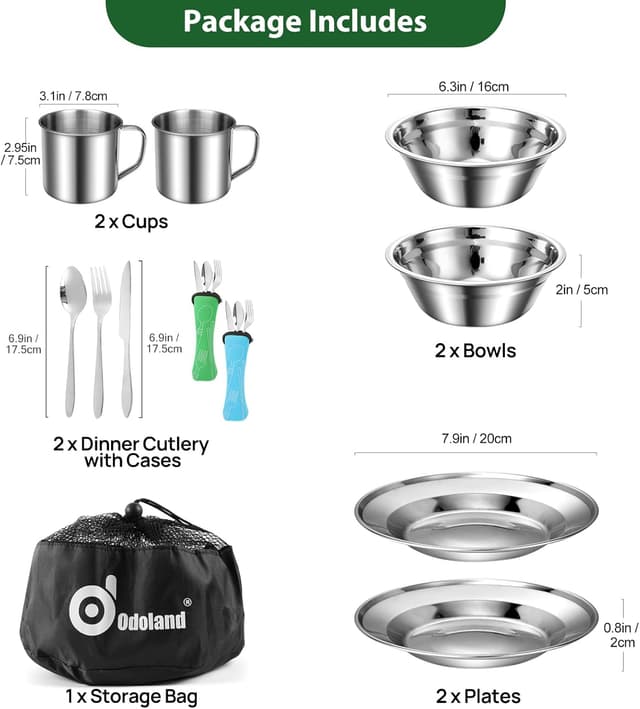 Thumbnail 1 de Odoland Vajilla de Acero Inoxidable 15-en-1 🍽️ para Picnic y Camping