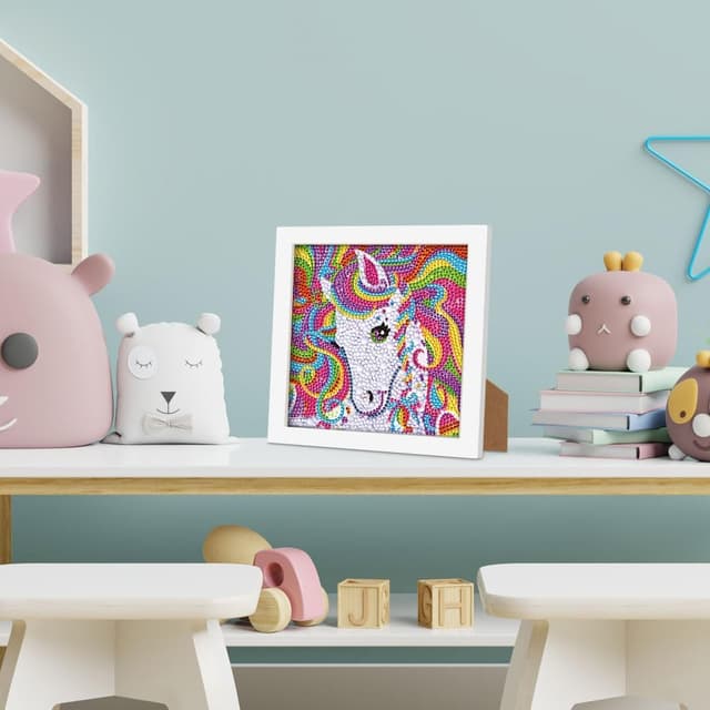 Detalle 2 de AUAUY Diamond Painting Kit 5D con cornice in legno (tema unicorno)