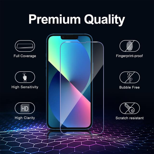 Detalle de Tentoki Tempered Glass Screen Protector for iPhone 14 / iPhone 13 Pro / 13 (6.1in) – Full Coverage 3-Pack, 9H