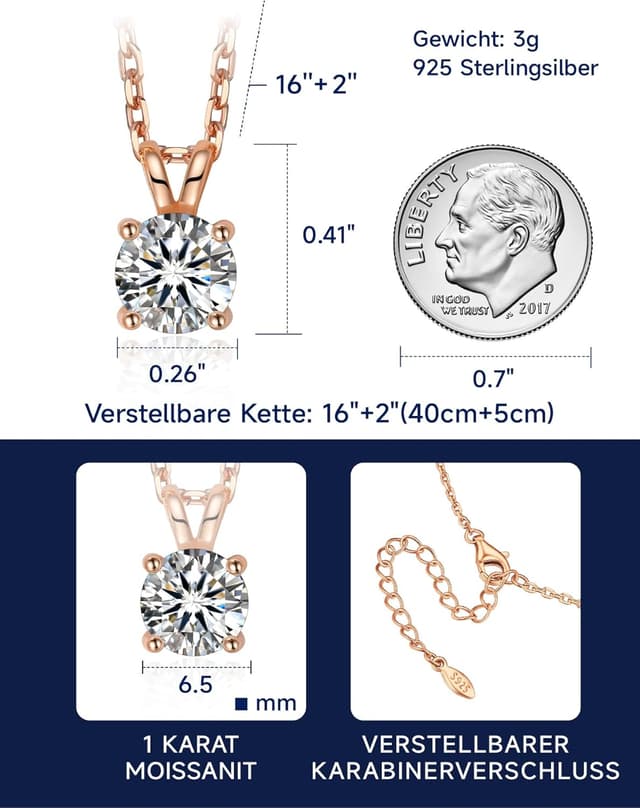 Detalle 1 de Moissanite Halskette 1 Karat Solitär