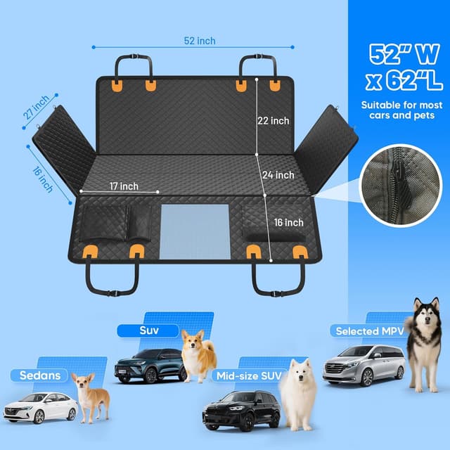 Thumbnail 5 de Dog Car Seat Cover Hard-Bottom Hammock 400 lbs