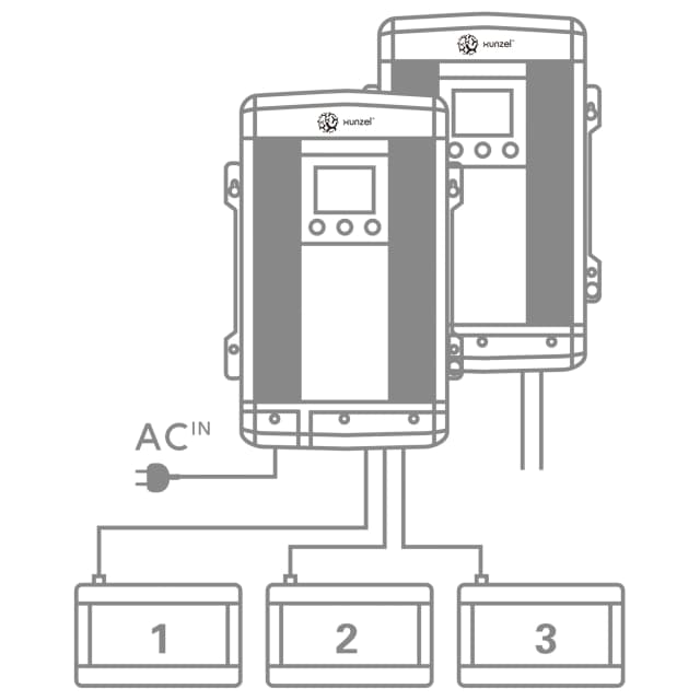 Detalle de Xunzel DOT-SBC 60A cargador de baterías 3 bancos