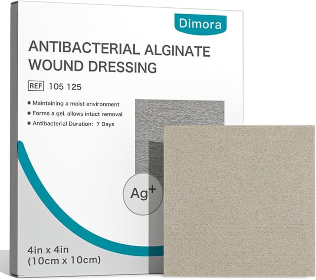 Detalle de Dimora Upgrade Silver Calcium Alginate Wound Dressing (4'' x 4'') – Antibacterial Non-Stick Gauze, Sterile Absorbent Pads, 5 Packs