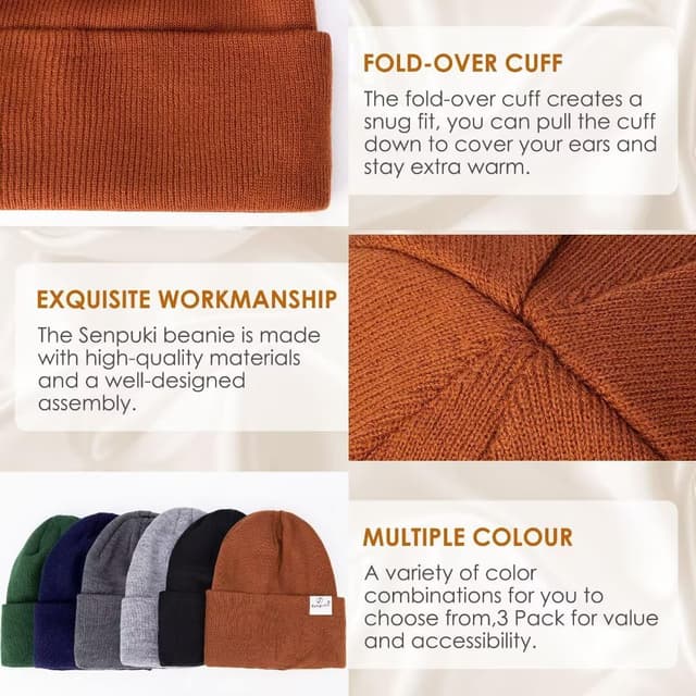 Thumbnail 4 de SENPUKI 3-Pack Satin Lined Beanie