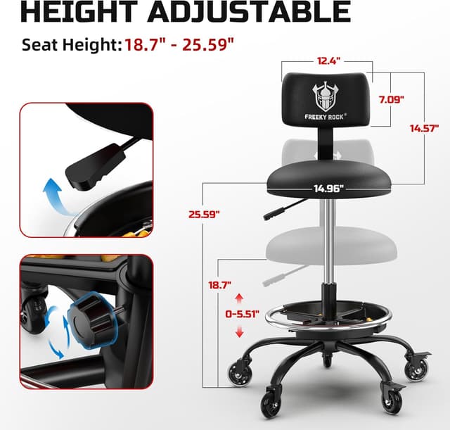 Thumbnail 1 de Rolling Shop Stool with Wheels 330 lbs capacity