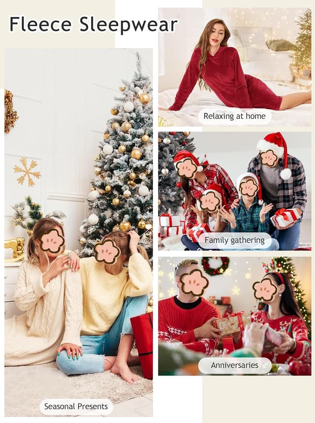 Detalle de Wikoan Women’s Luxury Fleece V-neck Nightdress with Hat (Plus Size)