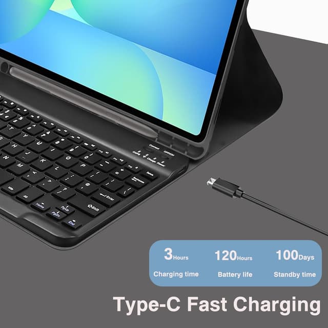 Thumbnail 6 de XOKUWU Keyboard Case for Samsung Galaxy Tab S10 FE / S10 Lite / S9 FE / S9 (Black) with Built-in S Pen Holder