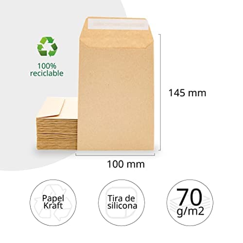 Detalle de Ofituria Sobres papel kraft 100 unidades 100×145 mm ✉