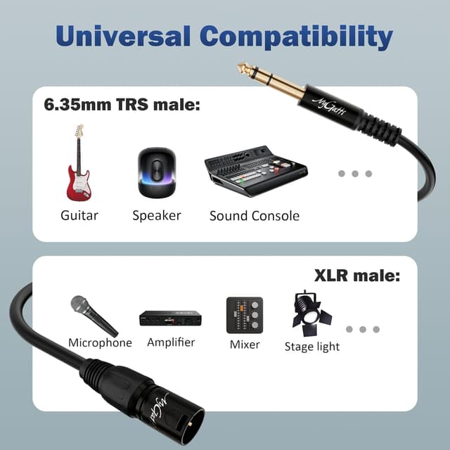 Detalle de Mygatti Klinke 6,35 mm TRS auf XLR Mikrofonkabel, balanced, 5 m (mit 5 Kabelbindern)