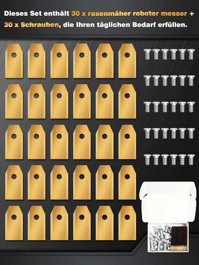 Detalle 2 de Donluhu 30er Titan-Klingenmesser für Roboterrasenmäher (u. a. Husqvarna, Gardena) – Ersatzmesser-Set