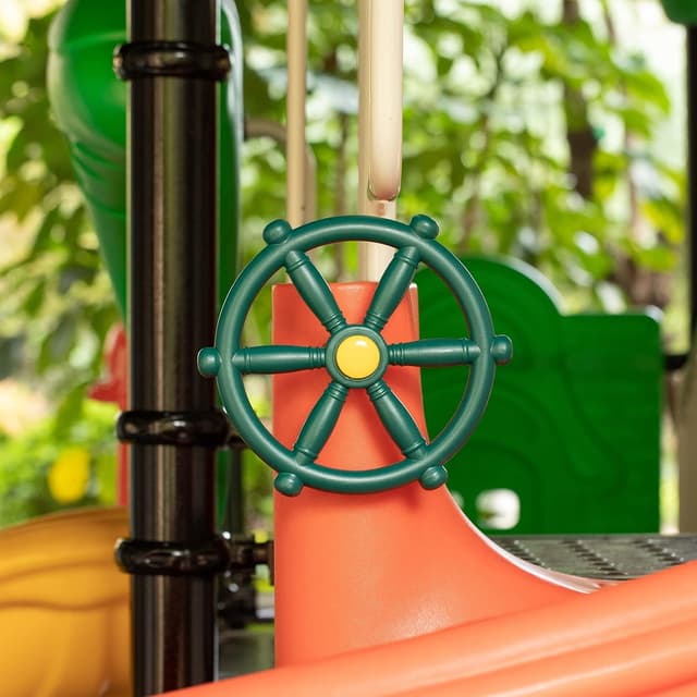 Detalle de Green and Yellow Outdoor Playground Captain Pirate Ship Wheel Steering Wheel Accessory