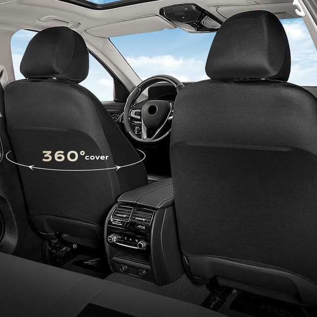 Detalle de Coverado Car Seat Covers Full Set (5 Seats) in Black Gray – Luxury Leather + Mesh Protectors