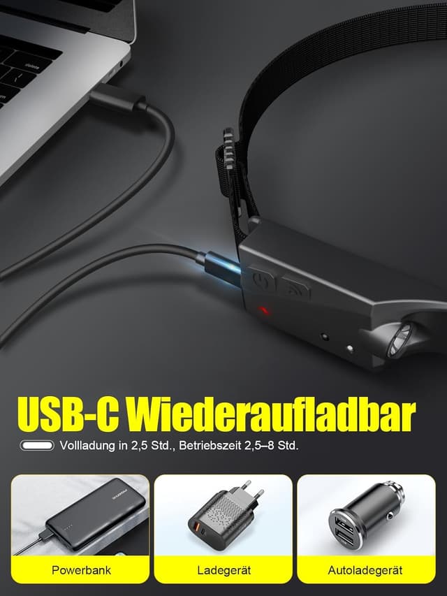 Thumbnail 4 de UNBON Stirnlampe LED Wiederaufladbar 5 Modi