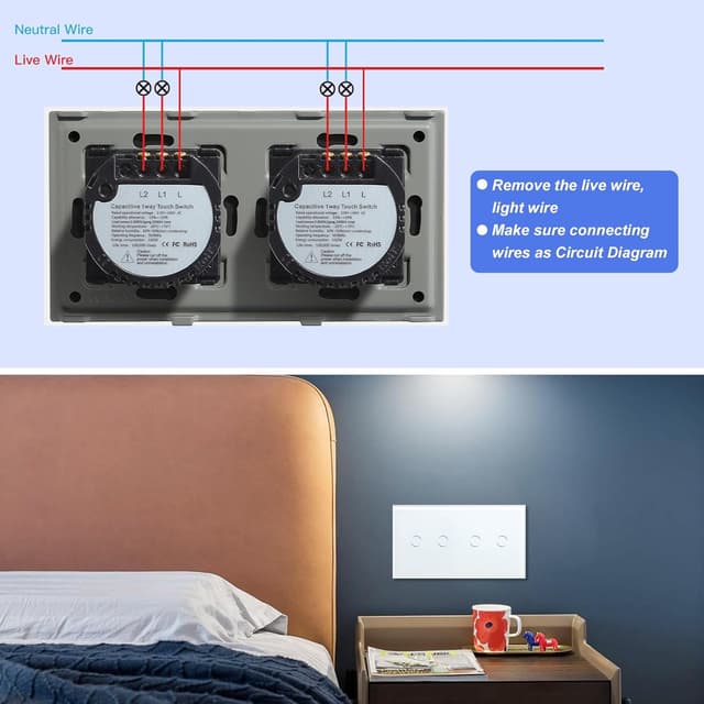 Thumbnail 4 de BSEED Interruptor Tactil luz pared 1G 2V Blanco