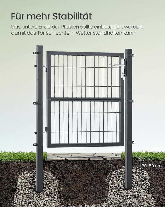 Detalle de Gartentor SONGMICS GGD210GZ01, abschließbar, verzinkter Stahl, grau – 106 x 100 cm