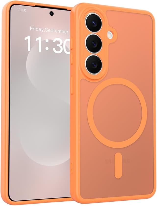 Detalle de ANLYGOLD Coque magnétique MagSafe pour Samsung Galaxy S26 5G avec protection caméra (orange)