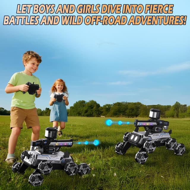 Detalle de Daxiongmao Remote Control Robot Dog Toy with LED Eyes, Gesture Control & Water-Shooting Turret (Black)