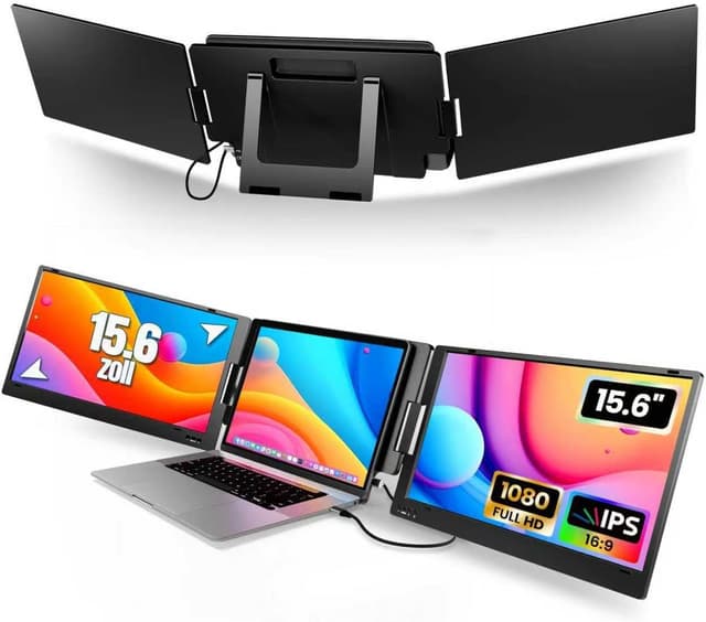 Detalle de KPKUE 15,6" Laptop-Bildschirm-Erweiterung für Triple-Screen-Setups (FHD/IPS) per USB-C oder USB-A