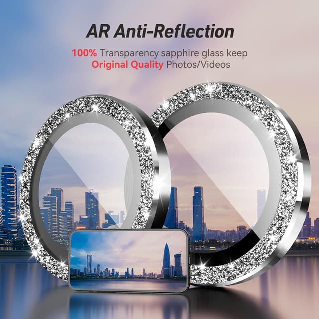 Detalle de Jeluse Camera Lens Protector for iPhone Pro models with 9H tempered glass and alignment kit